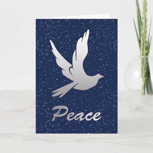 Cartes Pour Fêtes Annuelles Peace Dove en argent sur un Arrière - plan étoilé (Devant)