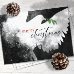 Cartes Pour Fêtes Annuelles Peace Dove Joyeux Noël noir blanc rouge<br><div class="desc">Ces cartes de voeux de Noël à plat 7" x 5" présentent une colombe abstraite dans les tons noir,  blanc et rouge. "Joyeux Noël" en noir et rouge avec une branche d'olivier verte. Customisez avec votre nom de famille et votre année.</div>