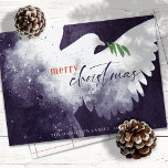 Cartes Pour Fêtes Annuelles Peace Dove Joyeux Noël Profond violet<br><div class="desc">Ces cartes de voeux de Noël à plat 7" x 5" présentent une colombe abstraite dans les tons violets. "Joyeux Noël" en orange brûlé et violet profond avec une branche d'olivier verte. Customisez avec votre nom de famille et votre année.</div>