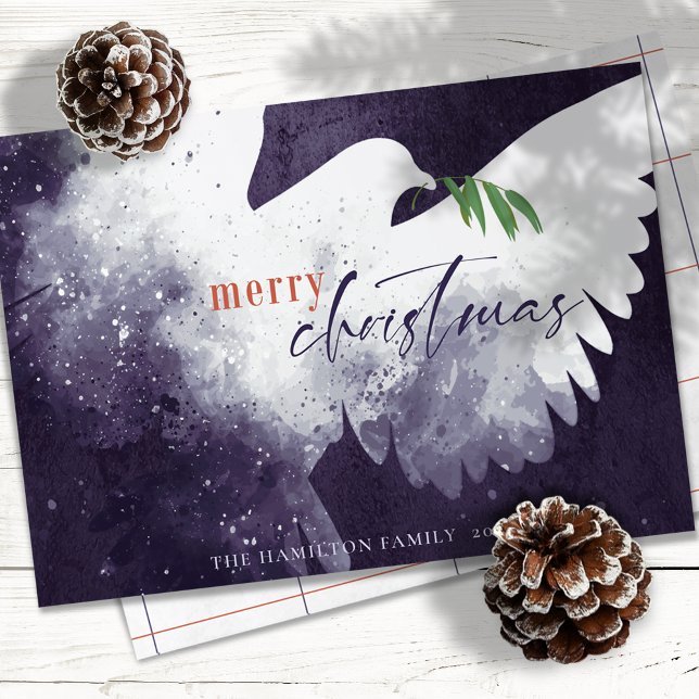 Cartes Pour Fêtes Annuelles Peace Dove Joyeux Noël Profond violet (Créateur téléchargé)
