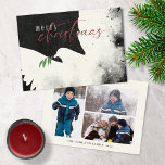 Cartes Pour Fêtes Annuelles Peace Dove Photo Joyeux Noël Noir Bourgogne<br><div class="desc">Ces cartes de voeux de Noël à plat 7" x 5" présentent une colombe abstraite aux tons noir et crème avec un espace réservé pour le nom de famille et l'année. Ajoutez trois de vos photos préférées sur le dos.</div>