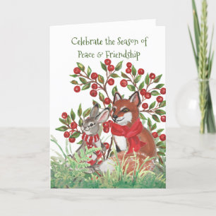 Cartes Pour Fêtes Annuelles Peace Fox Bunny Winter Friends Nature Noël