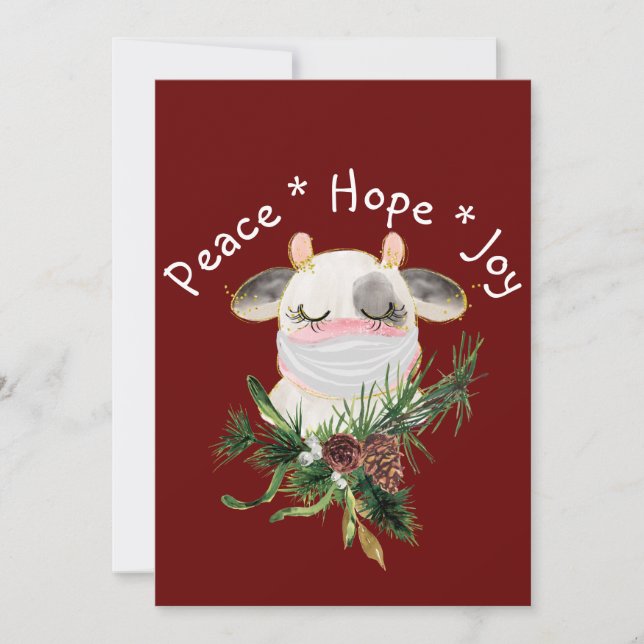 Cartes Pour Fêtes Annuelles Peace Hope Joy Masqué Cow (Devant)