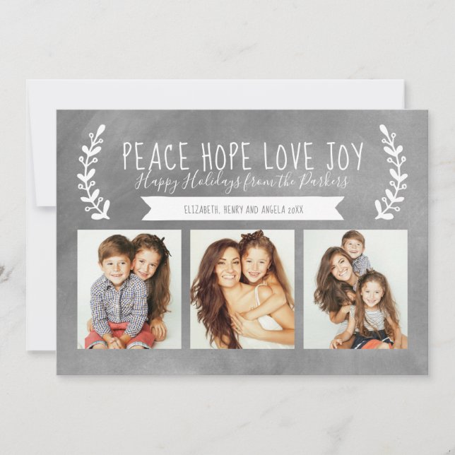 Cartes Pour Fêtes Annuelles Peace Hope Love Jove Holiday Photo Chalkboard (Devant)
