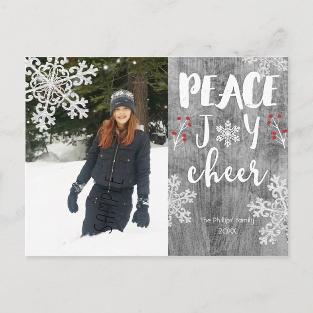 Cartes Pour Fêtes Annuelles Peace Joer Cheer Silver Snowflake Holiday Photo (Devant)