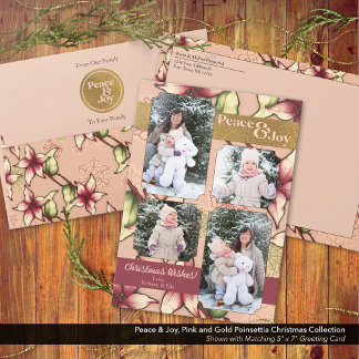 Cartes Pour Fêtes Annuelles Peace & Joie, Rose, Bourgogne, Poinsettia Or Photo