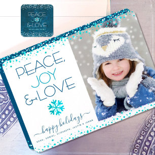 Cartes Pour Fêtes Annuelles Peace Jove Love Script Chic Modern Snowflake Photo