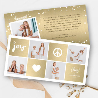 Cartes Pour Fêtes Annuelles Peace Jove Love Shiny Gold Carrés élégant 4 Photo