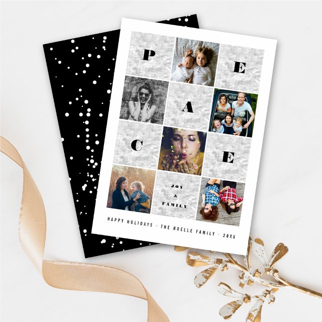 Cartes Pour Fêtes Annuelles Peace Joy Family Silver Blocks 5 Photo Collage (Créateur téléchargé)