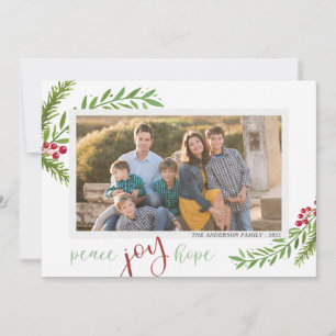 Cartes Pour Fêtes Annuelles Peace Joy Hope Aquarelle Deux photos Noël