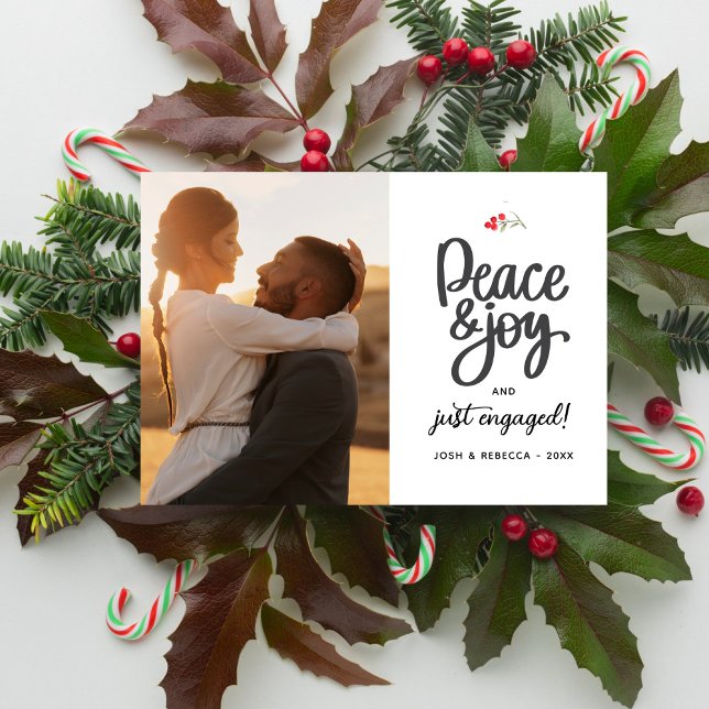 Cartes Pour Fêtes Annuelles Peace Joy, Just Engagée, Photo de Noël Personnalis (Créateur téléchargé)