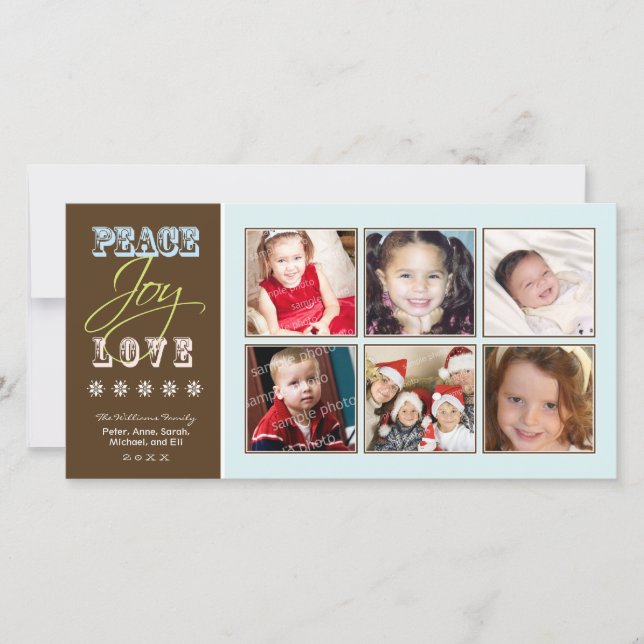 Cartes Pour Fêtes Annuelles Peace-Joy-Love Family Holiday Photocard (glace) (Devant)