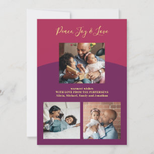 Cartes Pour Fêtes Annuelles Peace joy love moderne simple photo collage