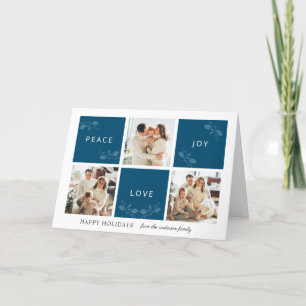 Cartes Pour Fêtes Annuelles Peace Joy Love Turquoise 4 Photo Collage Script Ho