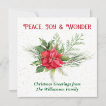 Peace Joy & Wonder Red Poinsettia Christmas