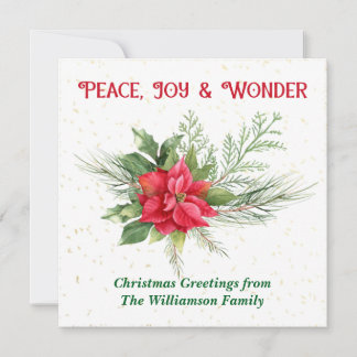 Cartes Pour Fêtes Annuelles Peace Joy & Wonder Red Poinsettia Christmas