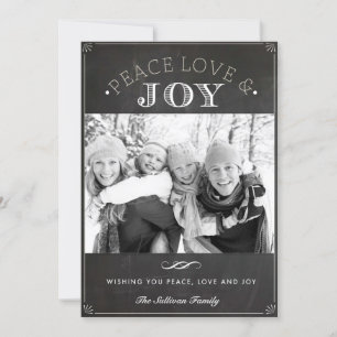 Cartes Pour Fêtes Annuelles Peace Love and Joy Faux Chalkboard Christmas Photo