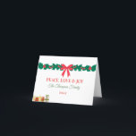 Cartes Pour Fêtes Annuelles Peace Love and Joy Green Red Winter Green<br><div class="desc">Peace Love and Joy Green Red Winter Greenery" sur TeePublic, soulignent le message de vacances et les éléments naturels joyeux. Voici une suggestion pour votre annonce : Titre : Peace, Love, and Joy - Green & Red Winter Greenery Holiday Description : Produit Description : "Célébrez la saison avec ce design...</div>