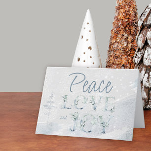 Cartes Pour Fêtes Annuelles Peace Love and Joy Typography Aquarelle neige