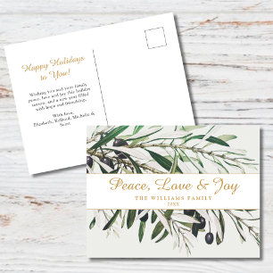 Cartes Pour Fêtes Annuelles Peace Love and Joy Vintage Olive Branch