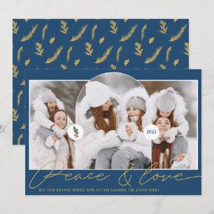 Cartes Pour Fêtes Annuelles Peace love arc moderne 3 photos or bleu
