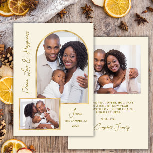 Cartes Pour Fêtes Annuelles Peace Love Bonheur Script Or Arche 3 Photo