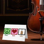 Cartes Pour Fêtes Annuelles Peace Love Cello<br><div class="desc">Un beau cadeau de Noël de violoncelle pour le grand violoncelliste de votre vie. Cette conception Peace Love Cello présente un joli signe de paix,  le coeur,  et l'instrument de musique,  le violoncelle. Un grand cadeau pour un membre de quatuor à cordes ou un chef d'orchestre.</div>
