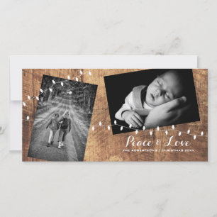 Cartes Pour Fêtes Annuelles Peace Love Christmas Strewn Photos Wood Lights