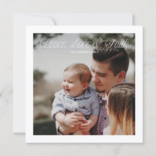 Cartes Pour Fêtes Annuelles Peace, Love & Faith Modern Christmas Photo Card (Devant)
