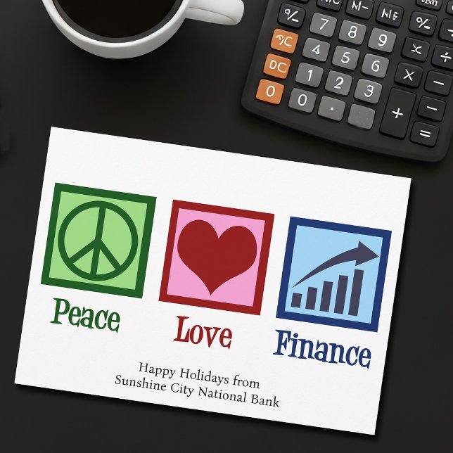 Cartes Pour Fêtes Annuelles Peace Love Finance personnalisable Banque Noël (Créateur téléchargé)