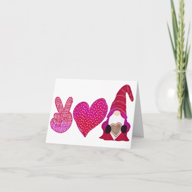 Cartes Pour Fêtes Annuelles Peace Love Gnome | Sublimation de la Saint Valenti (Devant)