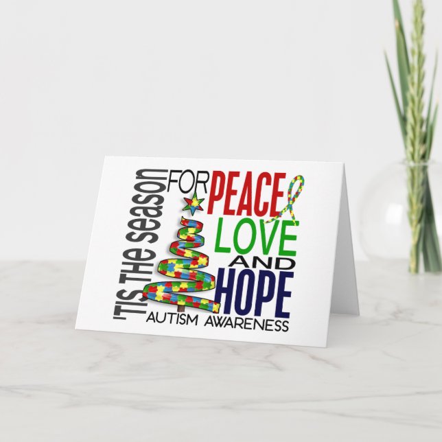 Cartes Pour Fêtes Annuelles Peace Love Hope Christmas Holiday Autisme (Devant)