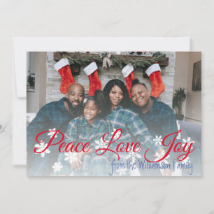 Cartes Pour Fêtes Annuelles Peace Love Joie Noël Votre photo Script rouge