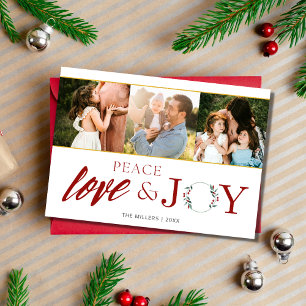 Cartes Pour Fêtes Annuelles Peace Love Jove Three Photo Famille Noël
