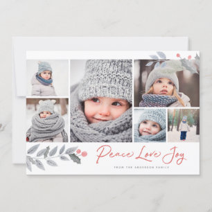 Cartes Pour Fêtes Annuelles Peace Love Joy Berry Christmas Multi-Photo Collage