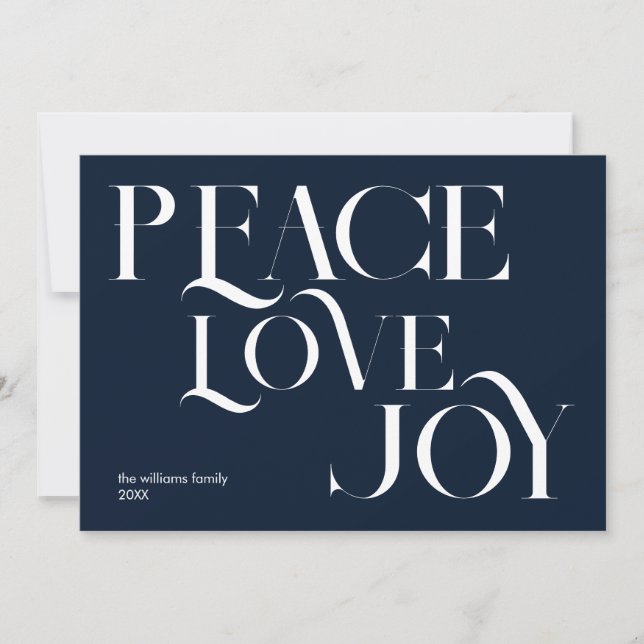 Cartes Pour Fêtes Annuelles Peace Love Joy Bleu Blanc Élégant Noël (Devant)