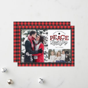 Cartes Pour Fêtes Annuelles PEACE Love Joy Buffalo Plaid Border 2-Photo