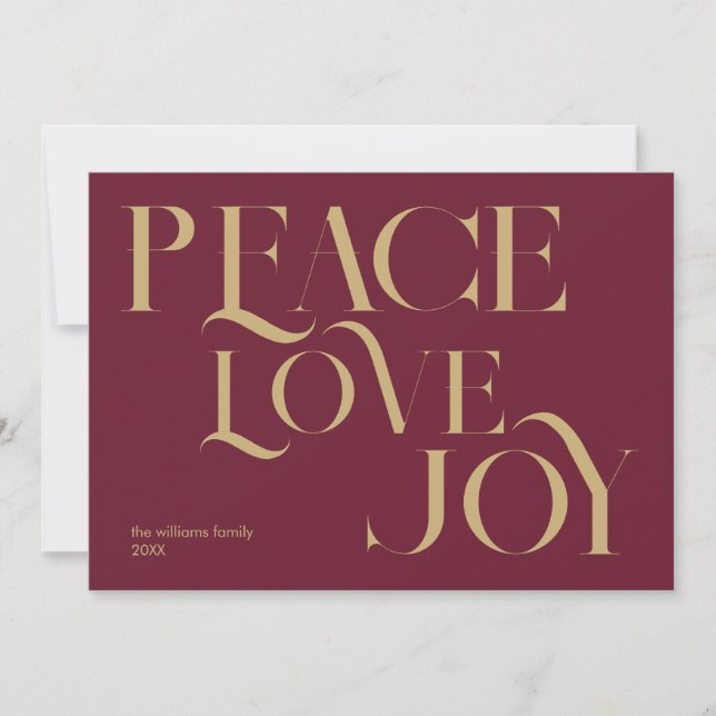 Cartes Pour Fêtes Annuelles Peace Love Joy Burgundy Gold Elegant Christmas (Devant)