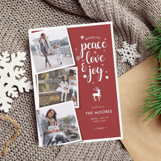 Cartes Pour Fêtes Annuelles Peace Love Joy Christmas Holiday Photo Collage (Peace Love Joy Christmas Holiday Photo Collage)