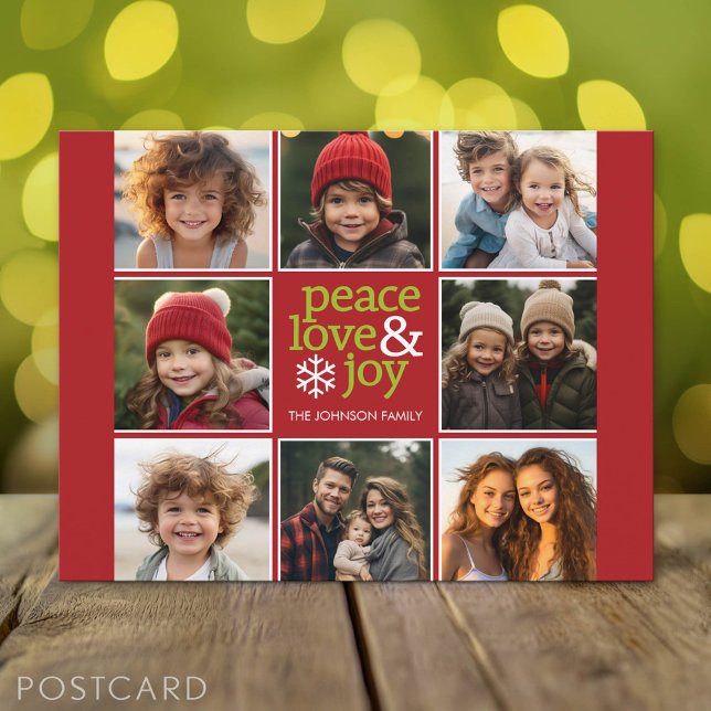 Cartes Pour Fêtes Annuelles Peace Love Joy Christmas Photo Collage (Holiday Photo Postcard)