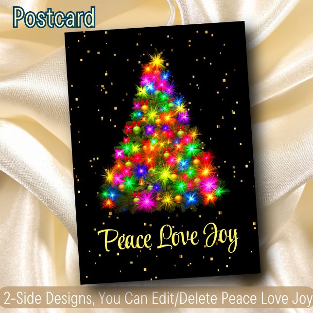 Cartes Pour Fêtes Annuelles Peace Love Joy Christmas Tree Lights 2 Side Design (Créateur téléchargé)