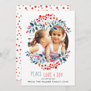 Cartes Pour Fêtes Annuelles Peace Love Joy et baies de corail photo de Noël