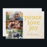Cartes Pour Fêtes Annuelles Peace Love Joy Gold Typography Photo Christmas<br><div class="desc">Simple modern Peace Love Joy Gold Typography Photo Christmas Holiday Card you can give your friends this holiday Christmas season. Design has three photos to include many family members including pets!</div>