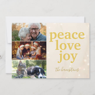 Cartes Pour Fêtes Annuelles Peace Love Joy Gold Typography Photo Christmas