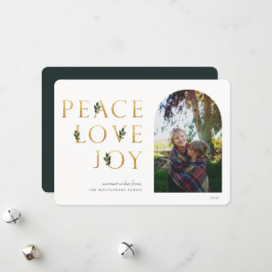 Cartes Pour Fêtes Annuelles Peace Love Joy Golden Photo