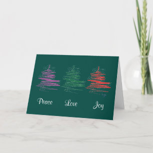 Cartes Pour Fêtes Annuelles Peace Love Joy, Holiday - Vert Moderne