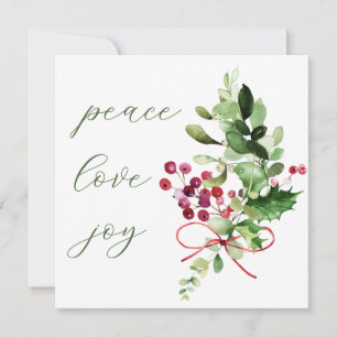 Cartes Pour Fêtes Annuelles Peace Love Joy Holly Berry Green