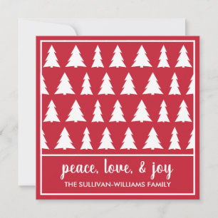 Cartes Pour Fêtes Annuelles Peace Love Joy Modern Red White Tree Motif