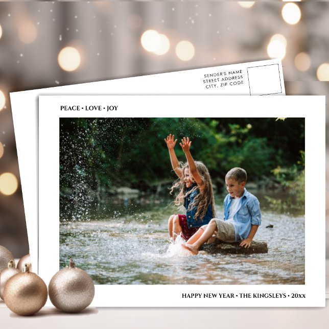 Cartes Pour Fêtes Annuelles PEACE LOVE JOY Moderne Typographie Noire Minimalis (Créateur téléchargé)