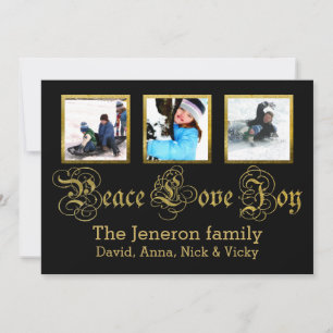 Cartes Pour Fêtes Annuelles Peace Love Joy or, noir Christmas Groupon photo